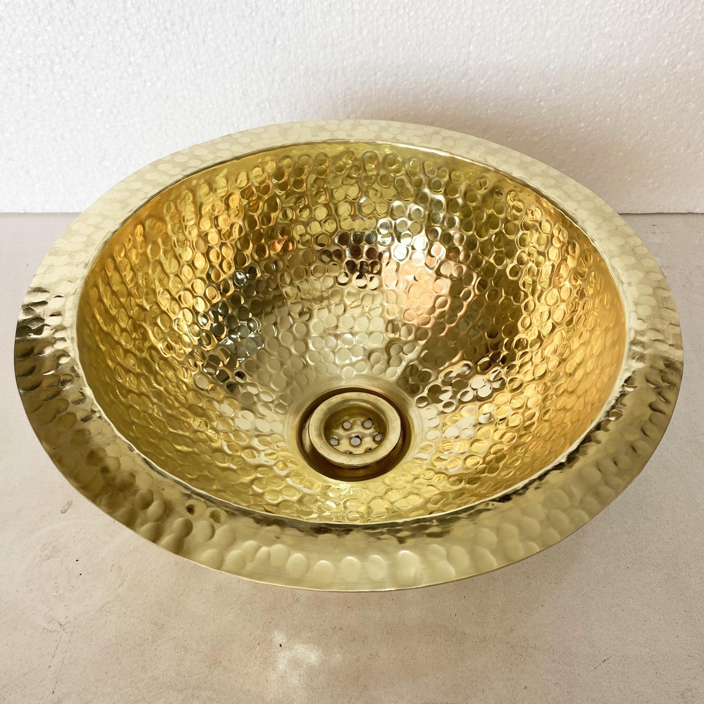 Handcrafted Hammered Brass Bar Sink, Solid Brass Drop in Sink, Unlacquered Hammered Brass Sink