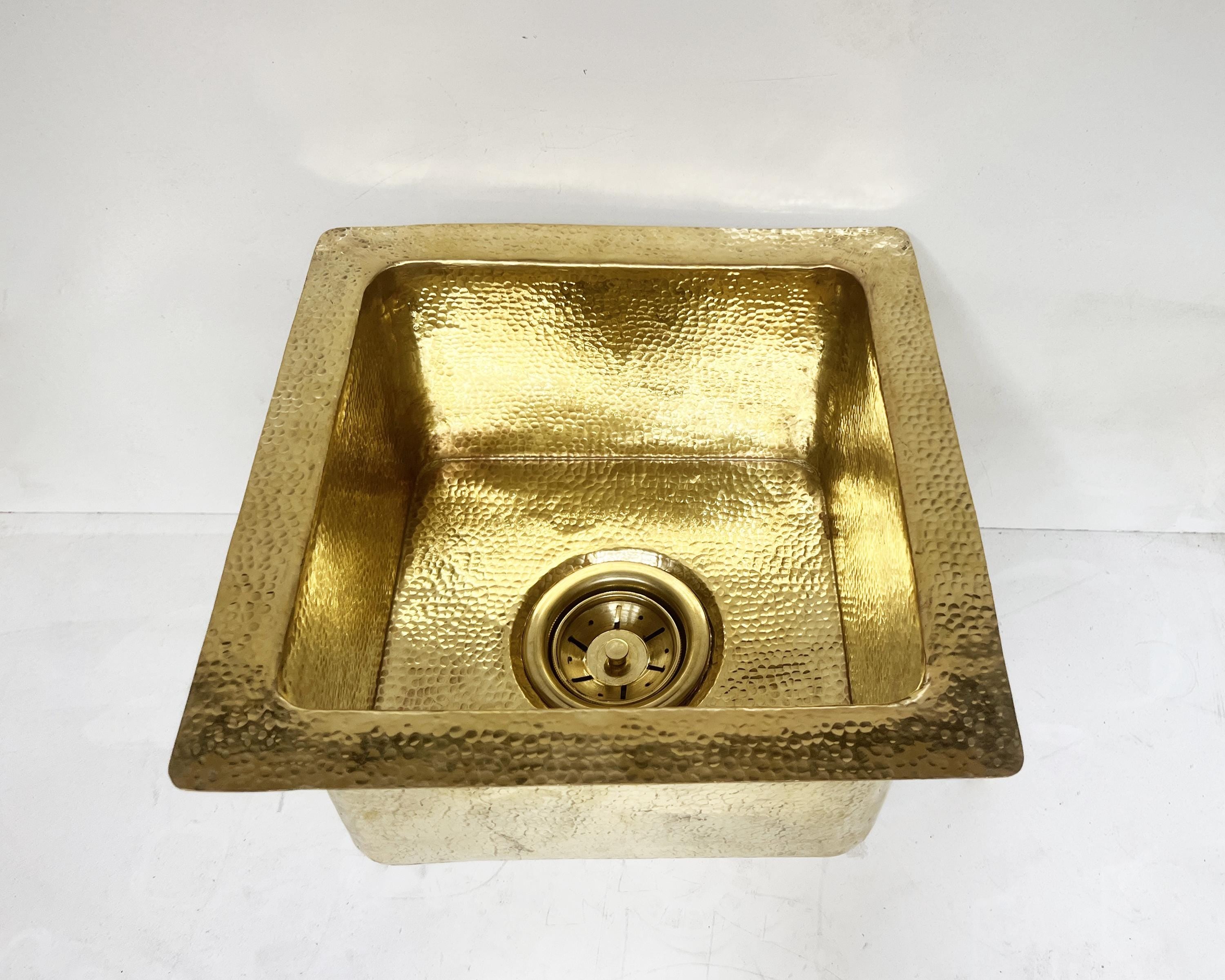 Undermount Hammered Brass Bar Sink, Solid Brass Square Sink, Kitchen Brass Sink