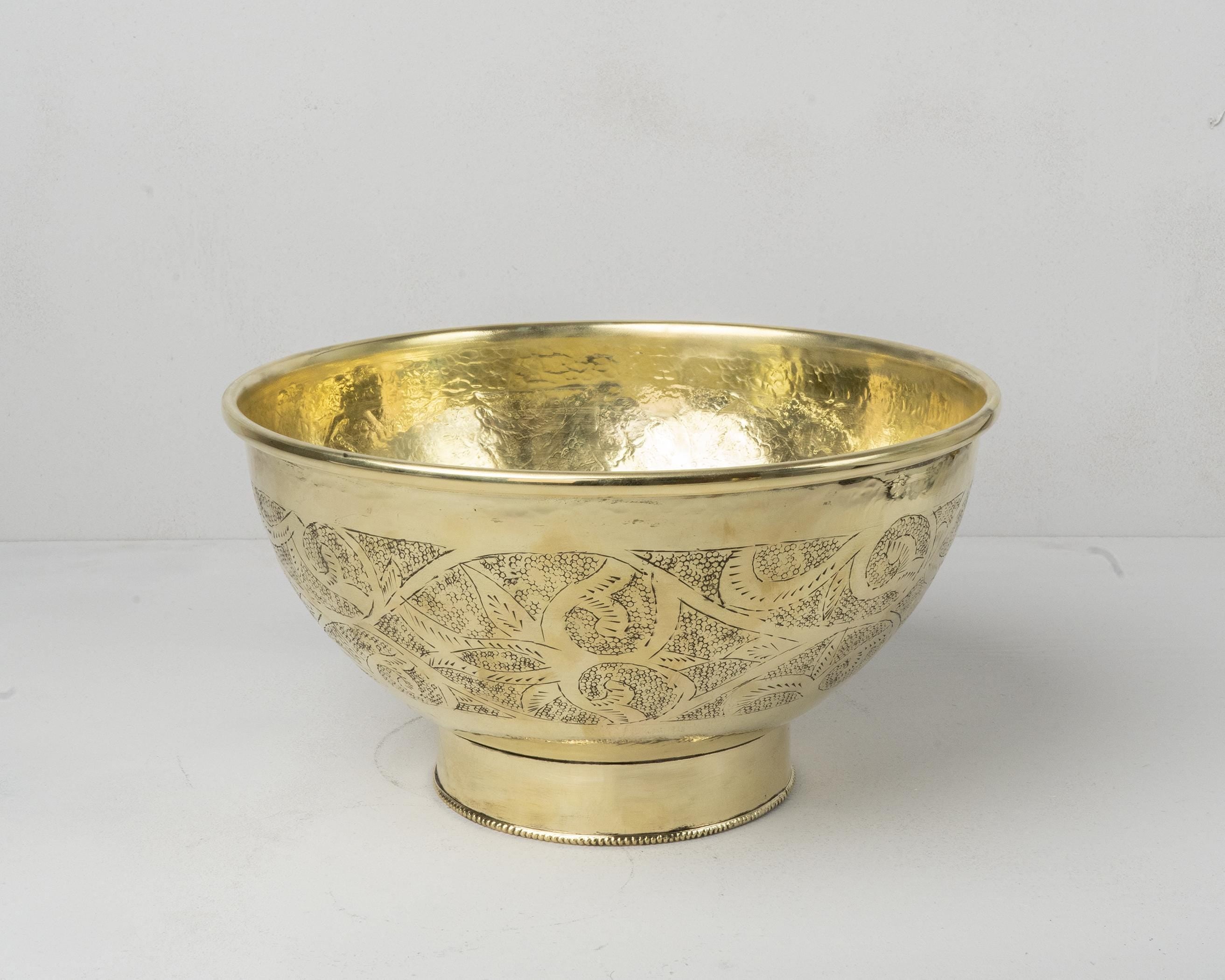 Engraved Brass Bathroom Vessel Sink, Round brass wash basin, Solid Brass Vessel Sink