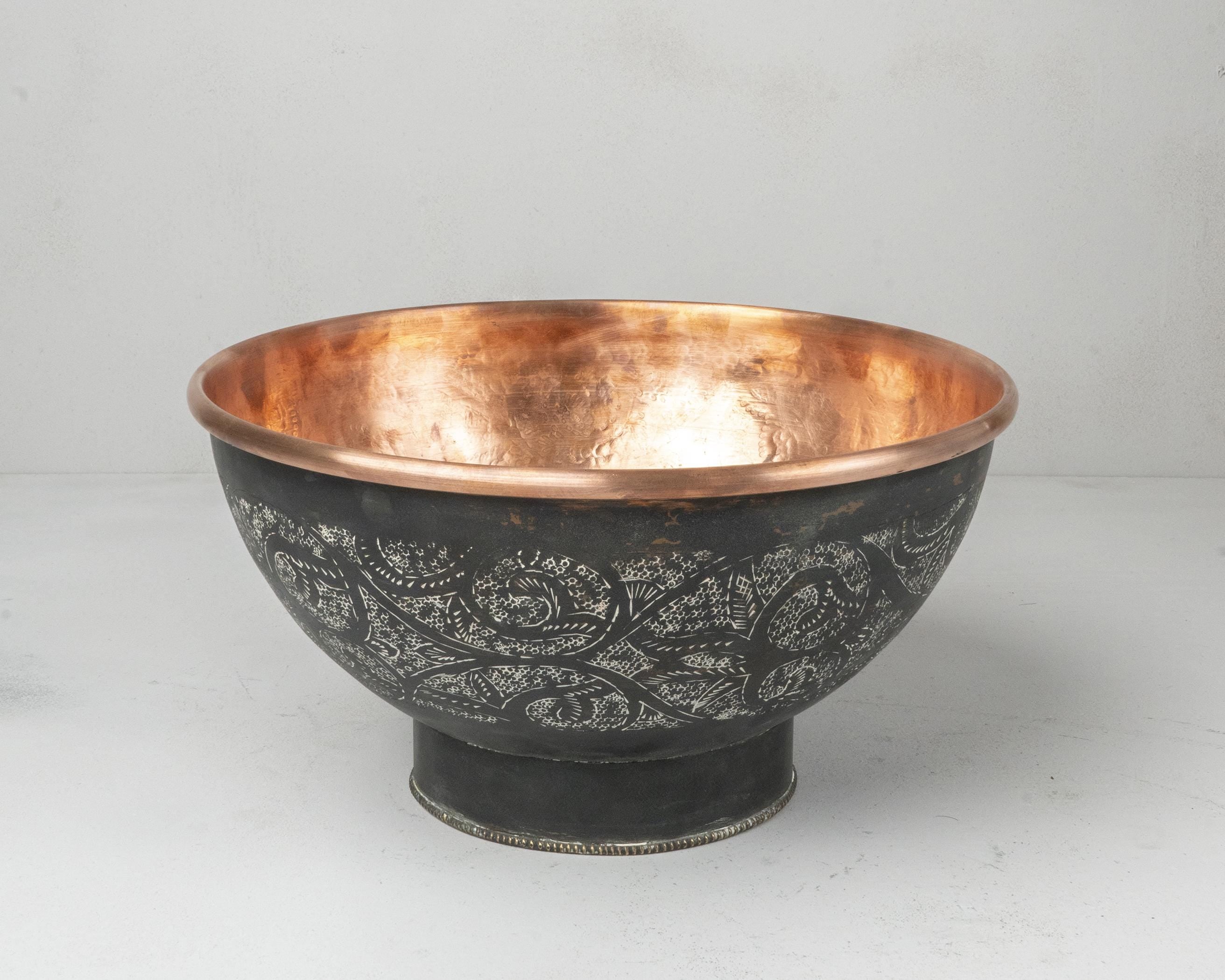 Copper Vessel Sink Bathroom, Black Wash Basin, Engraved Round Vessel Sink