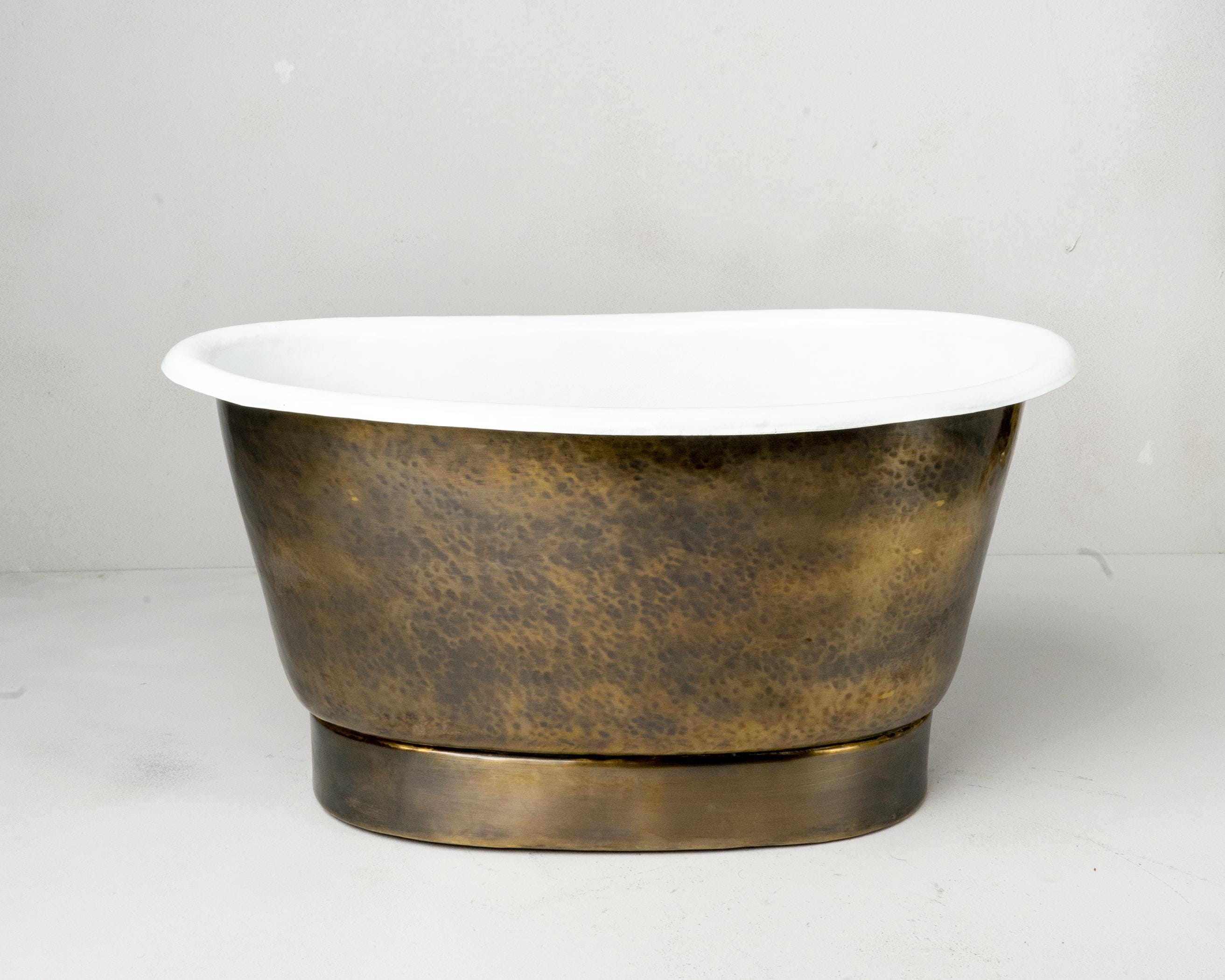 Freestanding Tub-Style Brass Vessel Sink, Hammered Single Bowl Sink