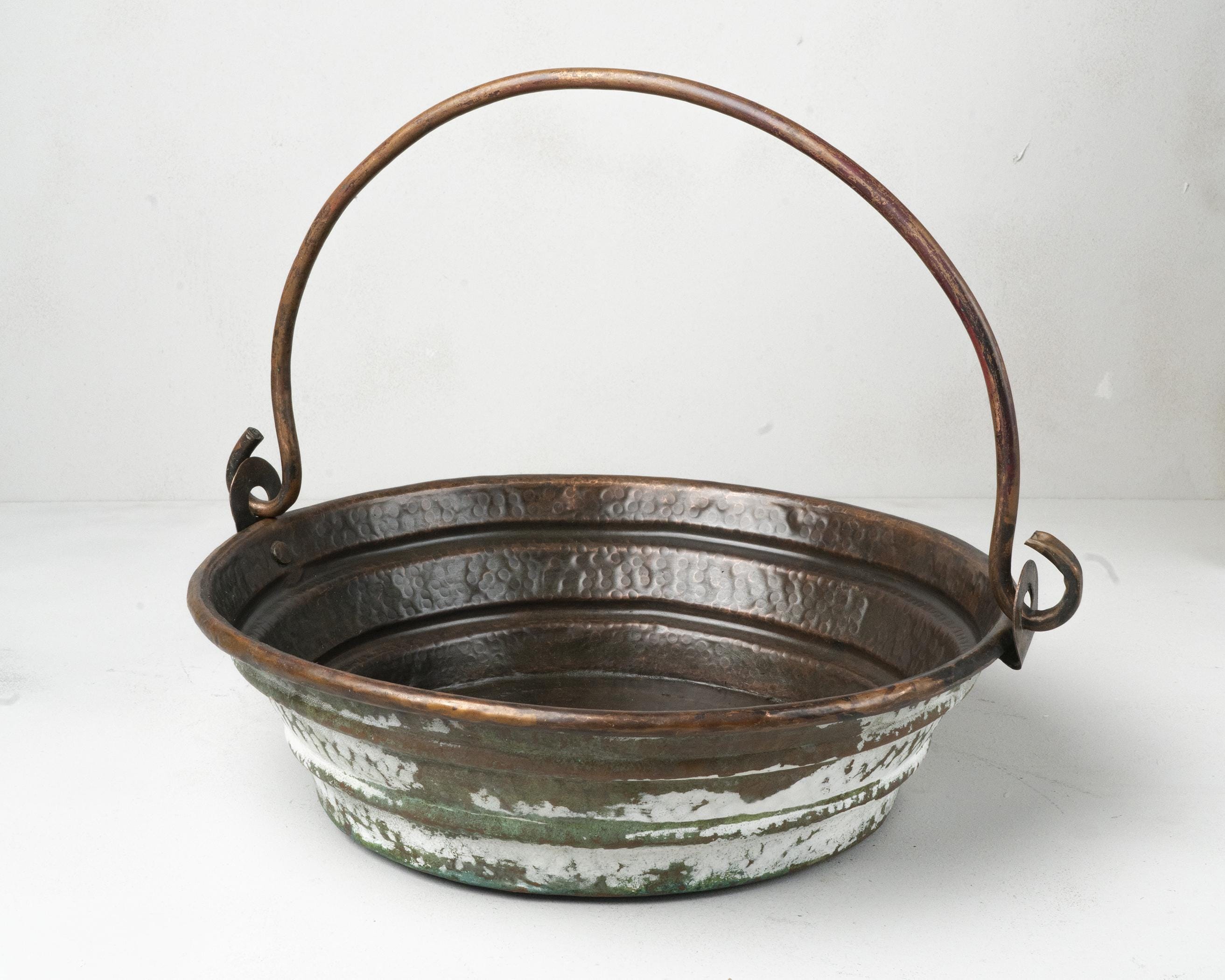 Green and white Patina Copper Bucket Bathroom Sink Solid Copper Vessel Sink