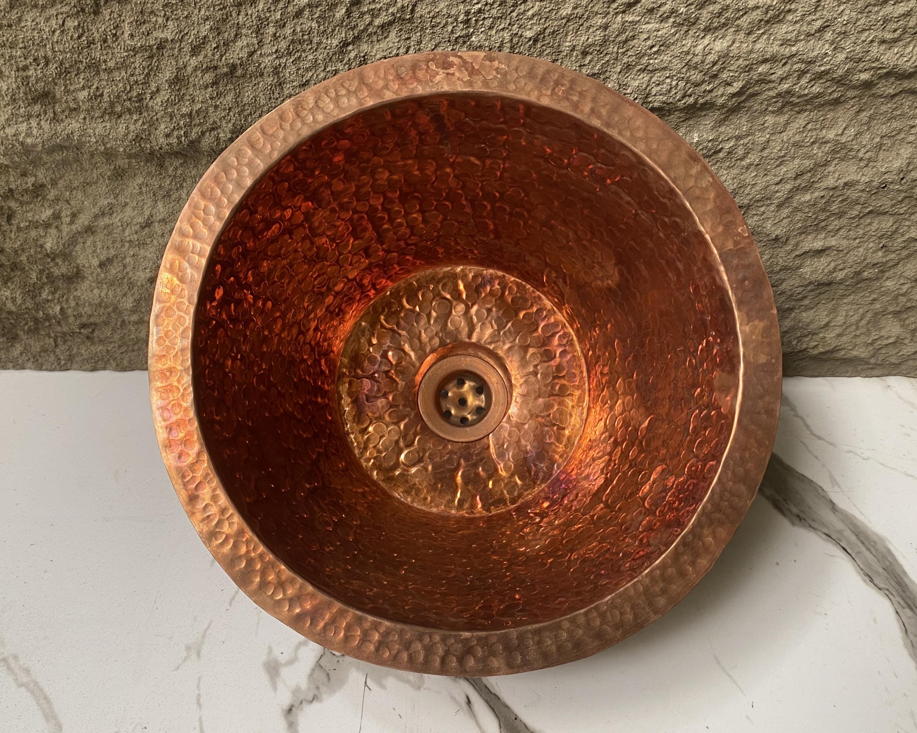 Handcarfted Copper Bar Sink, Hammered Copper Round Drum Bar Sink Including Drain