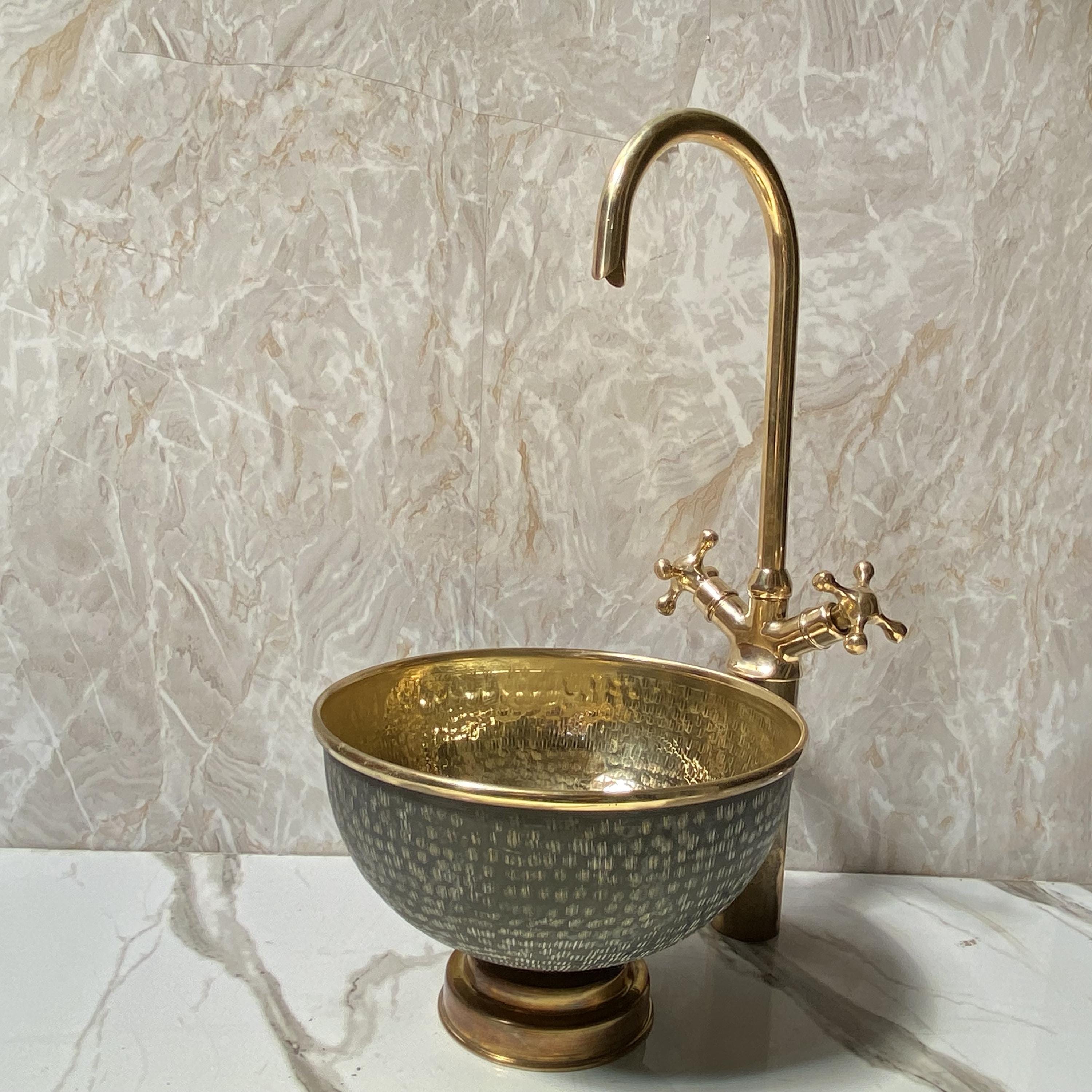 Hammered Vessel Sink Vanity, Round Hammered Bathroom Brass Sink, Round Brass WashBasin, Hammered brass Vessel Sink