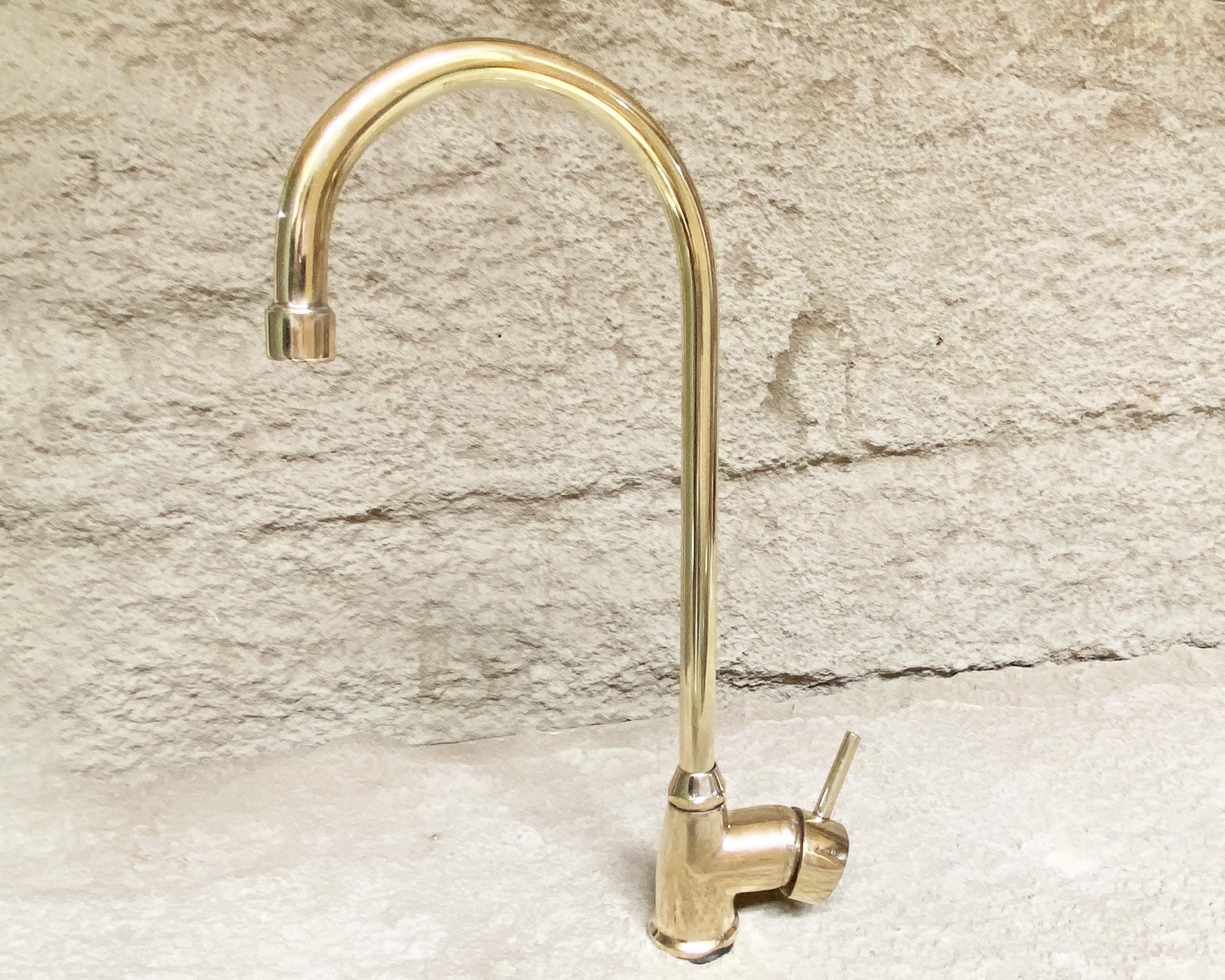 Unlacquered Brass Faucet, Goose Neck Kitchen Brass Faucet with  Lever Handle, Kitchen Tap Mixer with Lever Handle