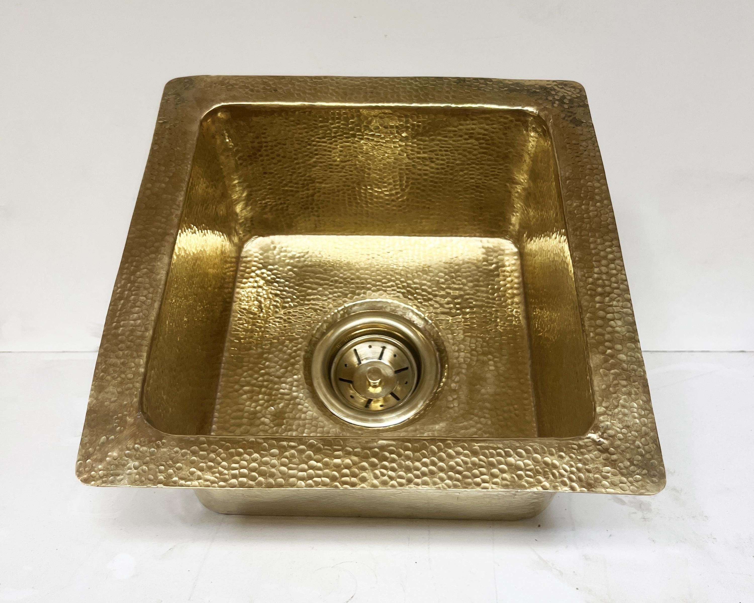 Undermount Hammered Brass Bar Sink, Solid Brass Square Sink, Kitchen Brass Sink