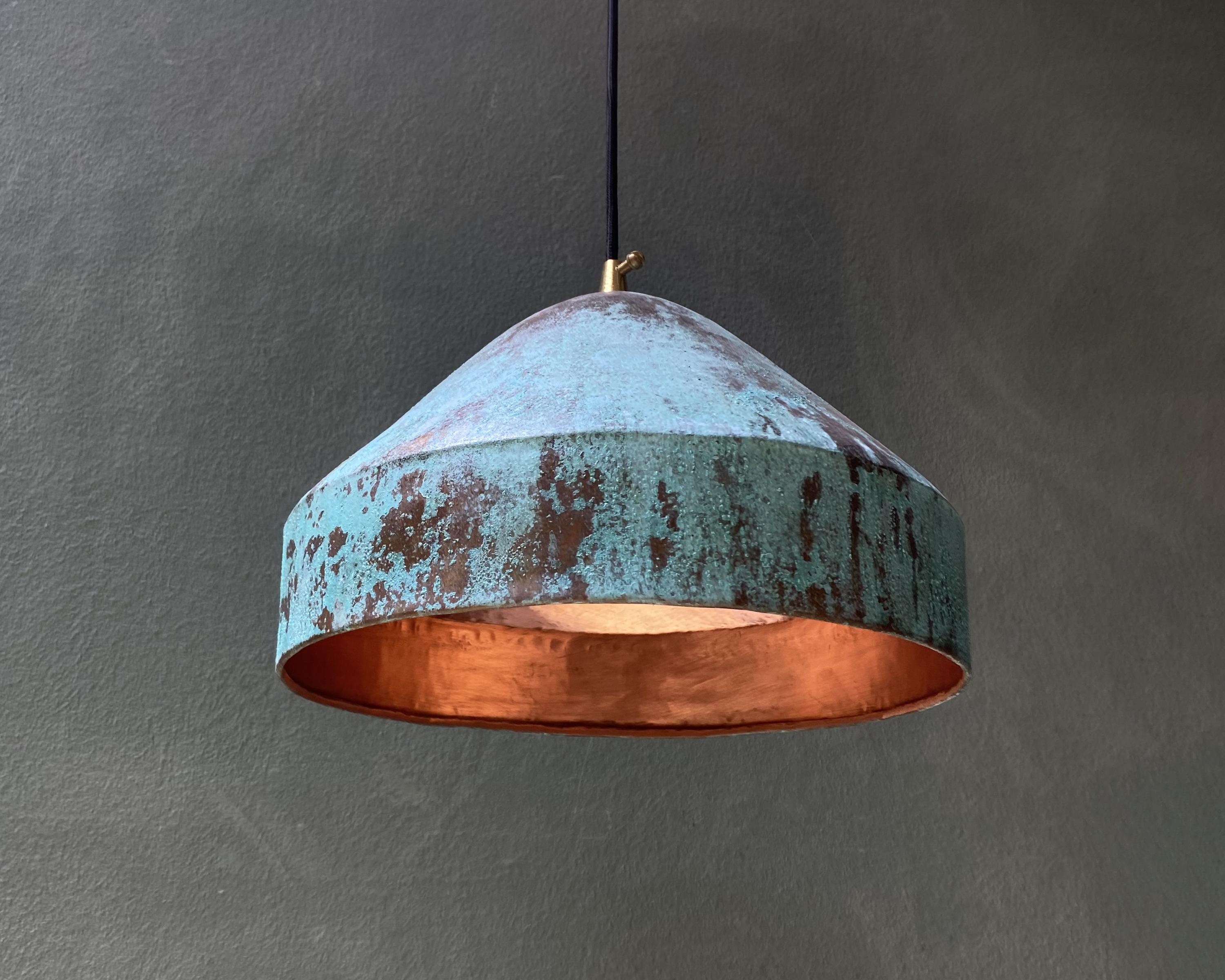 Oxidized Pendant light, Green Patina Copper Light Fixture, Farmhouse Pendant Lighting, Green Patina Copper Kitchen Island Lighting