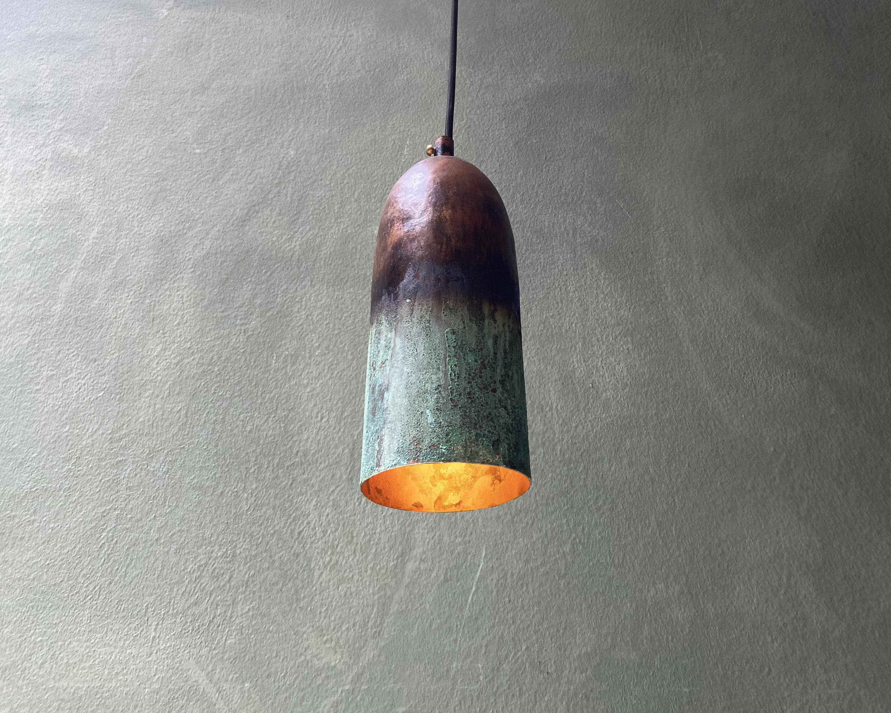 Oxidized Copper Pendant Light, Green Patina Farmhouse Light Fixture, Long Copper Pendant Lamp