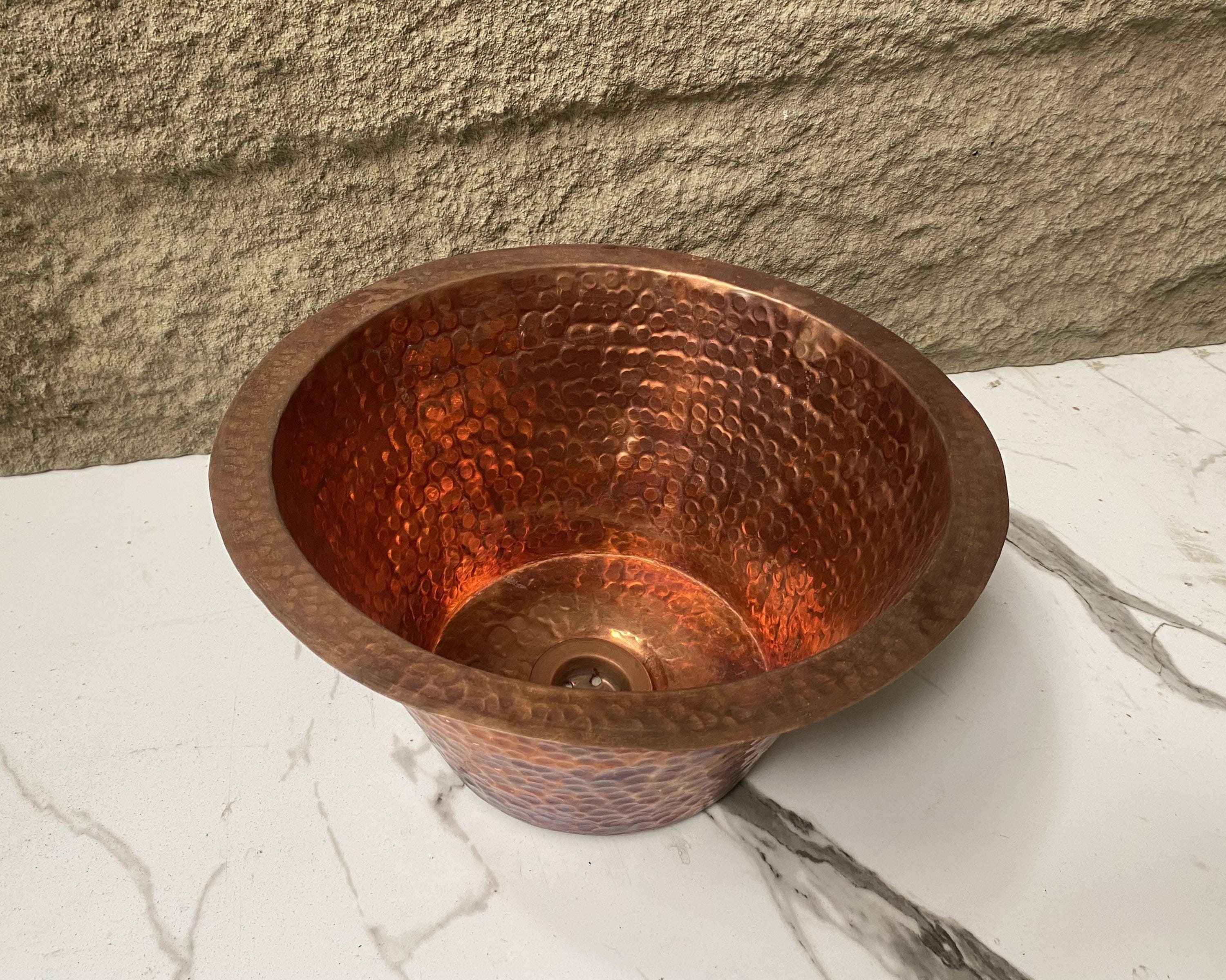 Handcarfted Copper Bar Sink, Hammered Copper Round Drum Bar Sink Including Drain