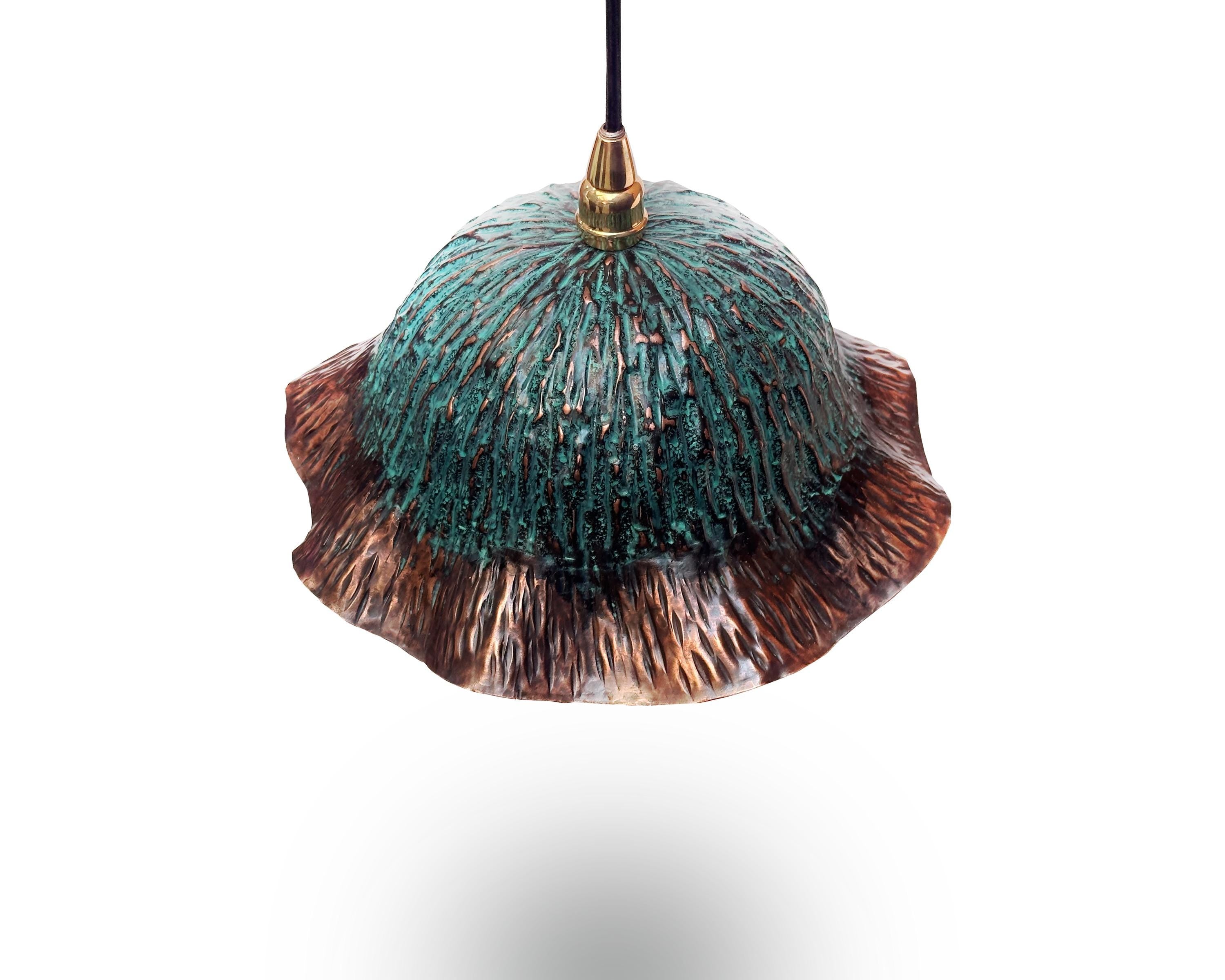 Oxidized Copper Floral Pendant Light, Oxidized Solid Copper Dome Pendant Island Lighting