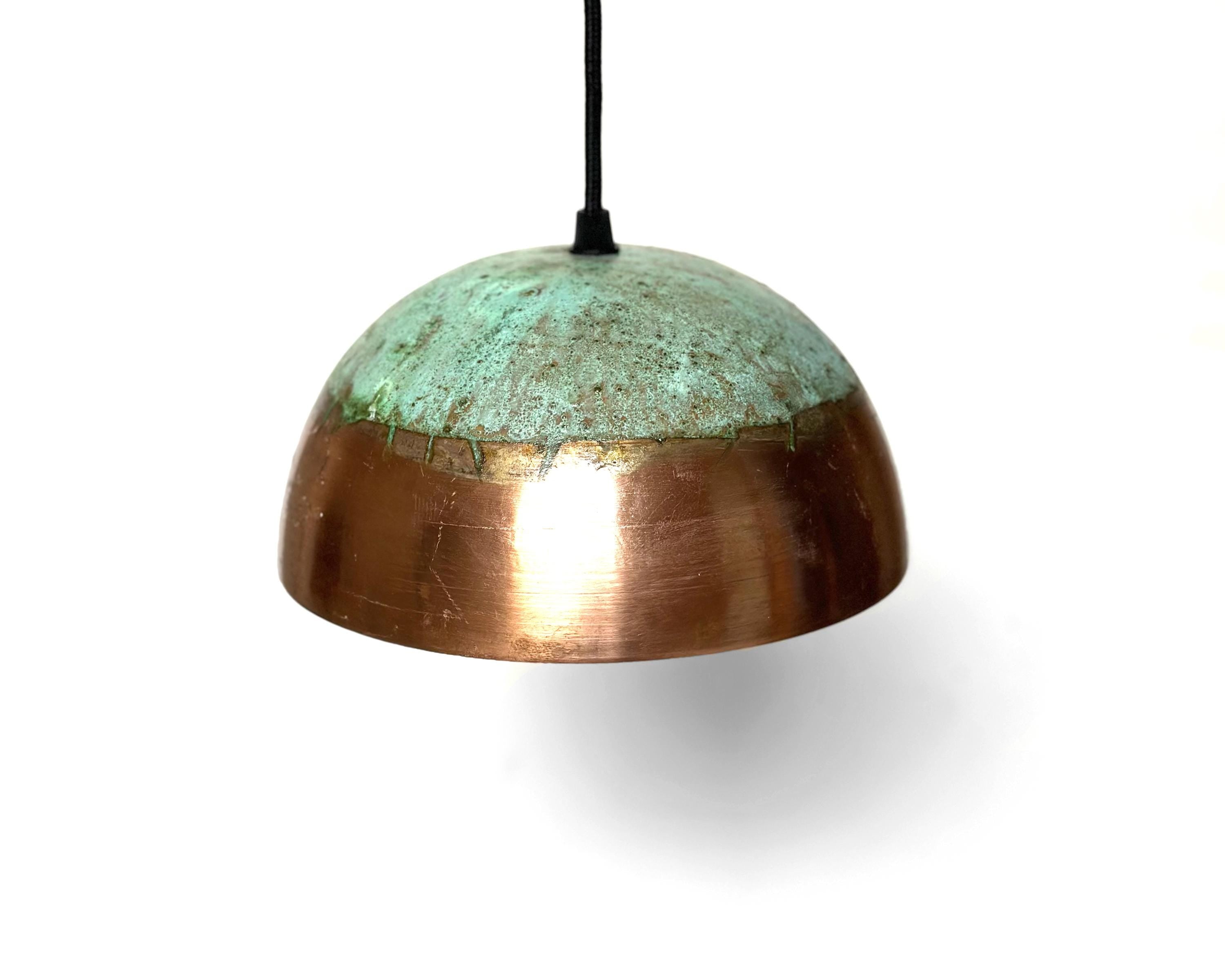 Green Patina Copper Pendant Light, Oxidized Copper Farmhouse Dome Pendant Light