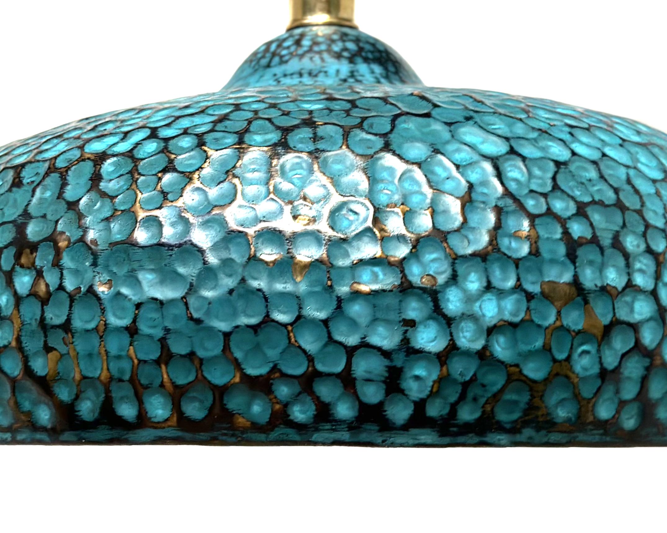 Blue Patina Pendant Light, Brass Pendant Light Fixture