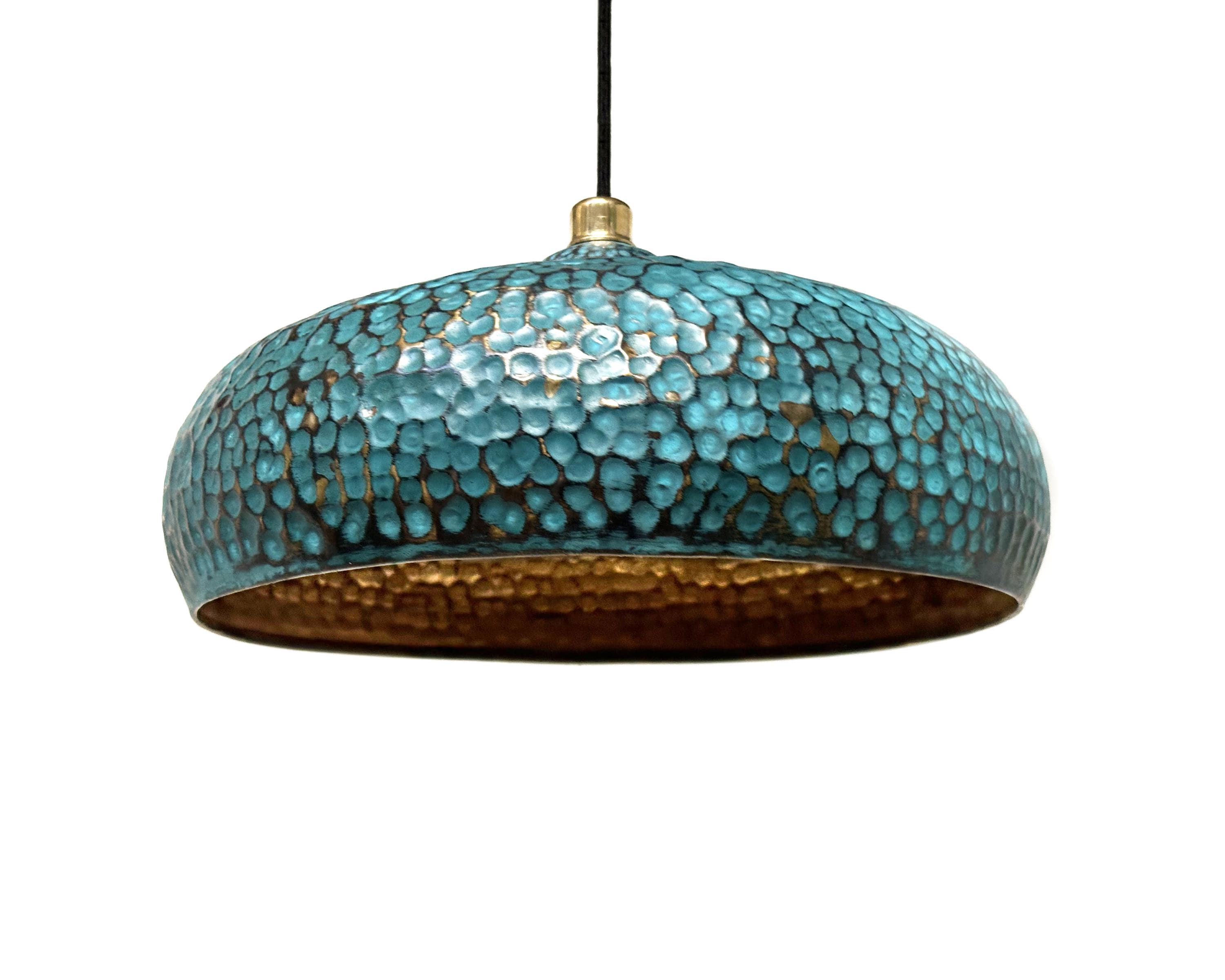 Blue Patina Pendant Light, Brass Pendant Light Fixture