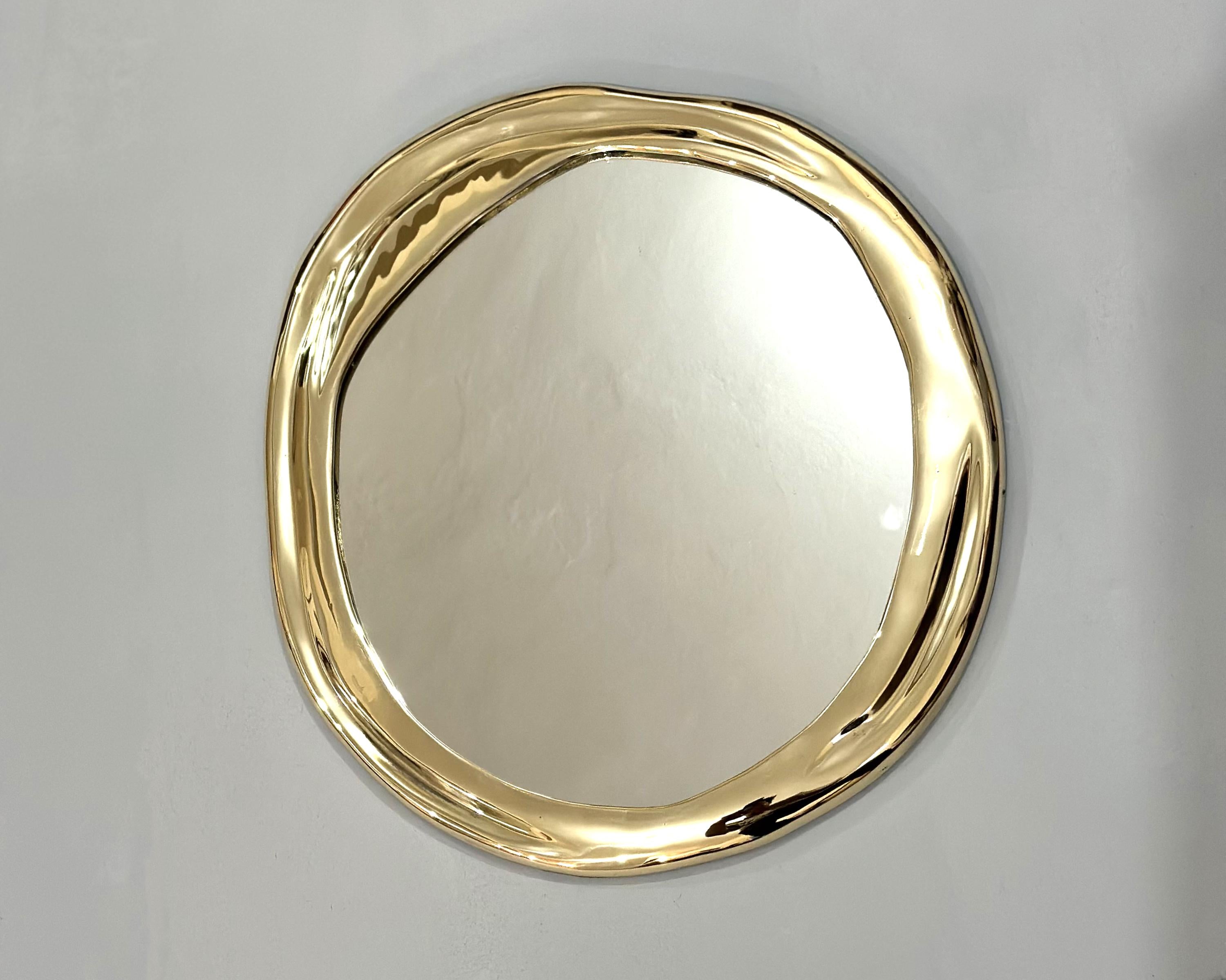 Solid Brass Wall Mirror, Unlacquered Brass Wall Mirror, Round Hanging Brass Wall Mirror