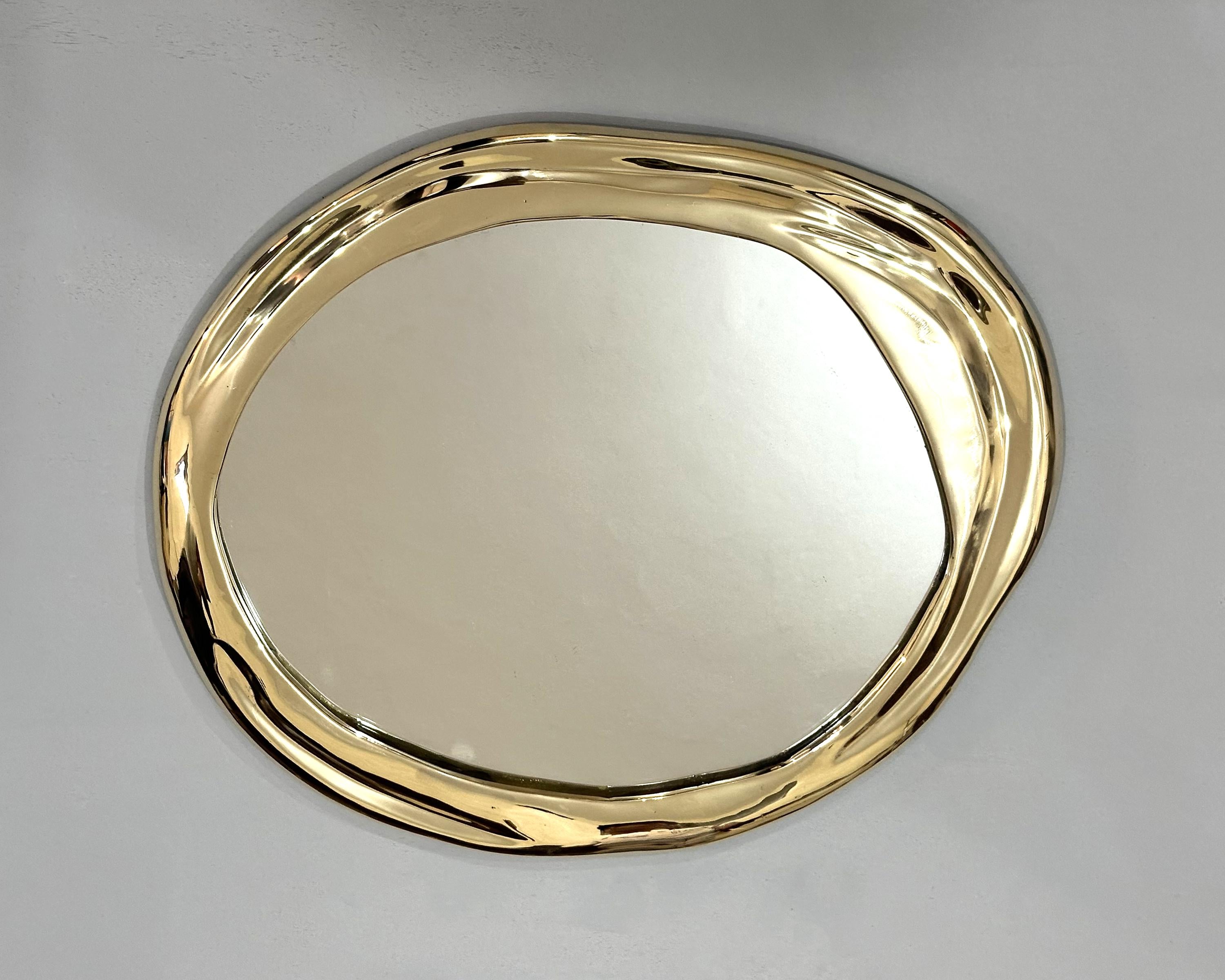 Solid Brass Wall Mirror, Unlacquered Brass Wall Mirror, Round Hanging Brass Wall Mirror