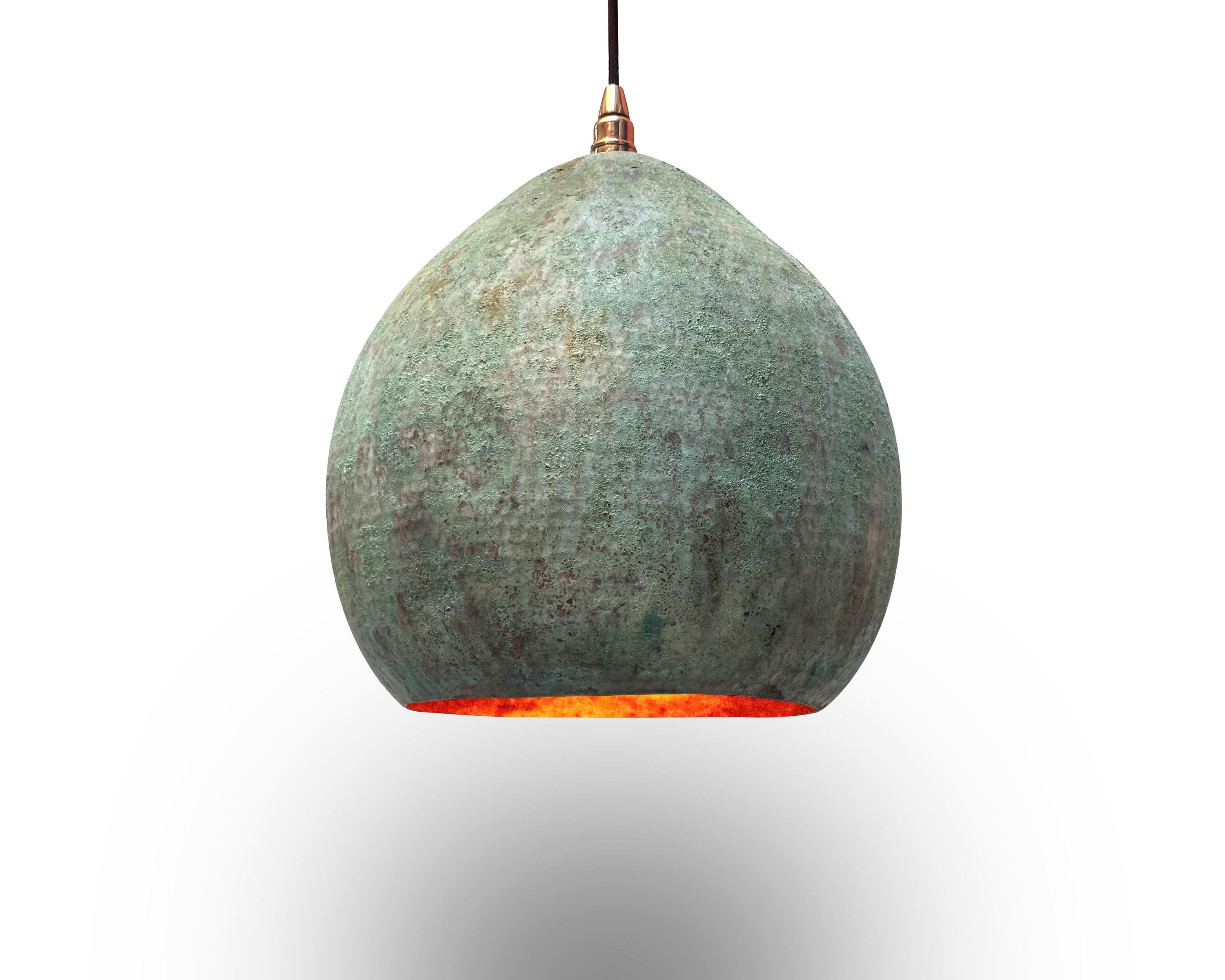 Handmade Oxidized Copper Pendant Light, Green Patina Copper Dome Pendant Island Lighting, Farmhouse Kitchen Ceiling Lamp Fixture